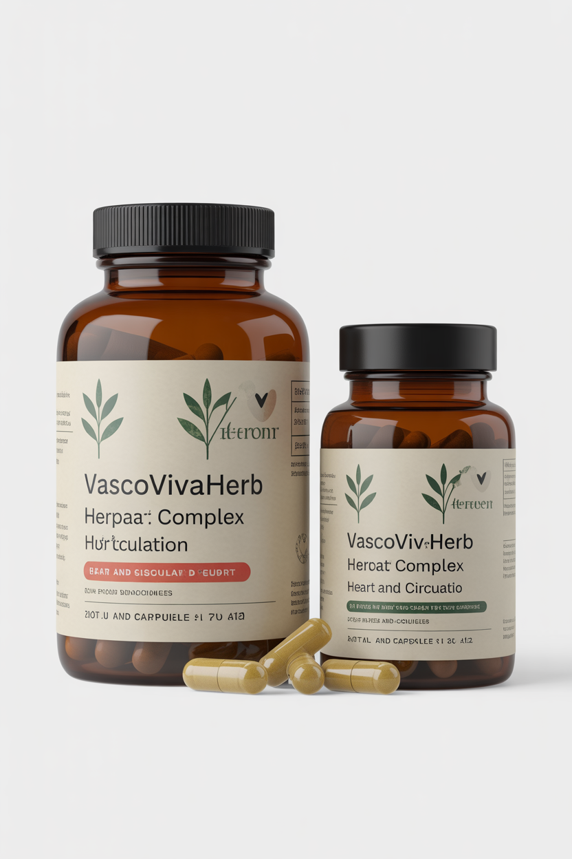 VascovivaHerb herbal complex bottle and capsules for heart and circulation support